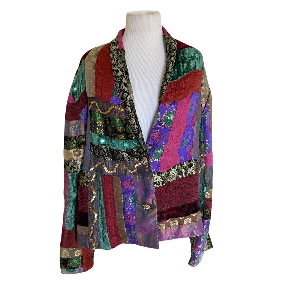 Vintage 90s Sandy Starkman Patchwork Brocade Velvet Art Jacket
